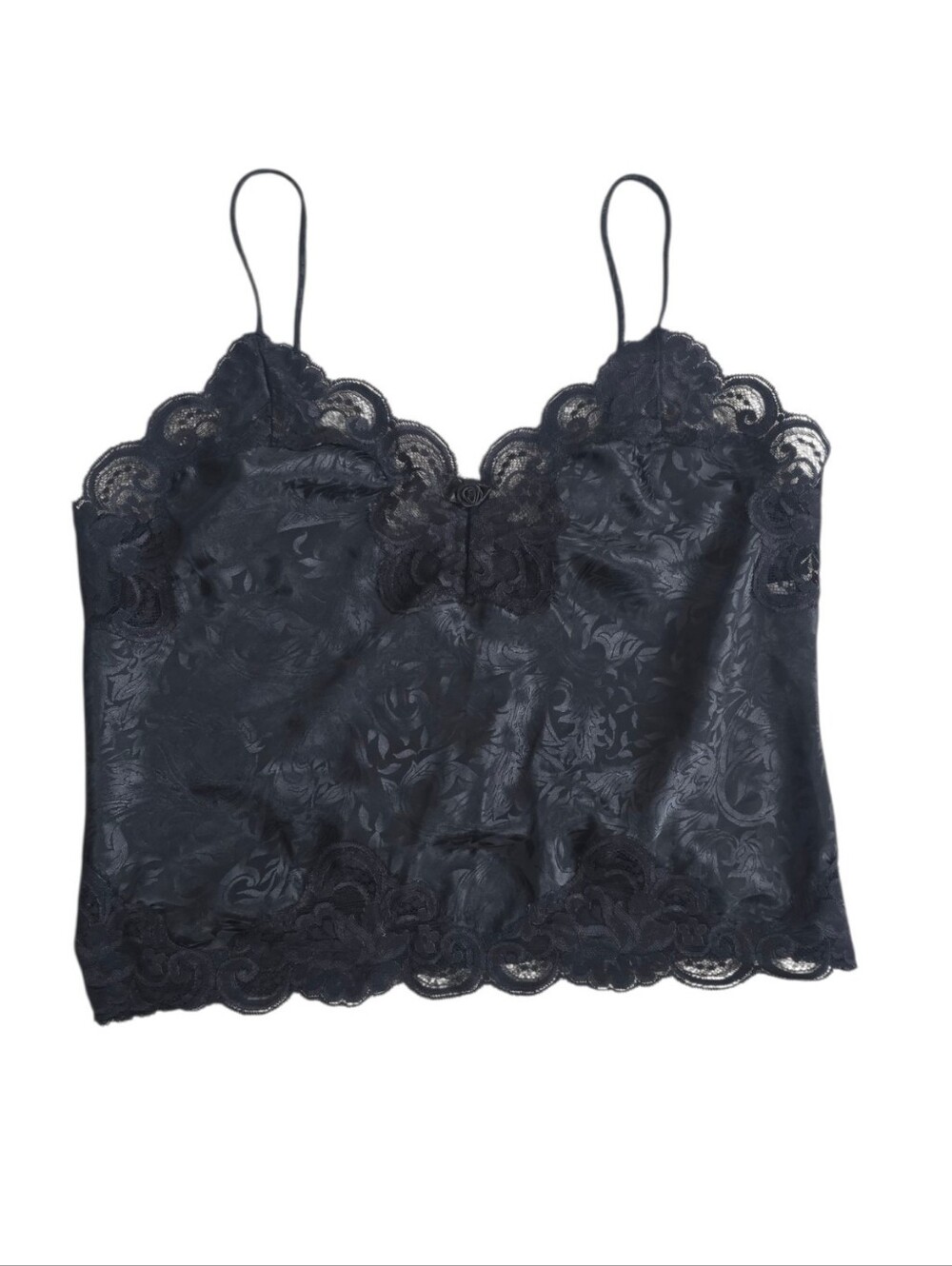 Vintage Deena Women's Black Jacquard Camisole Lace Top Size 34 Made In The USA